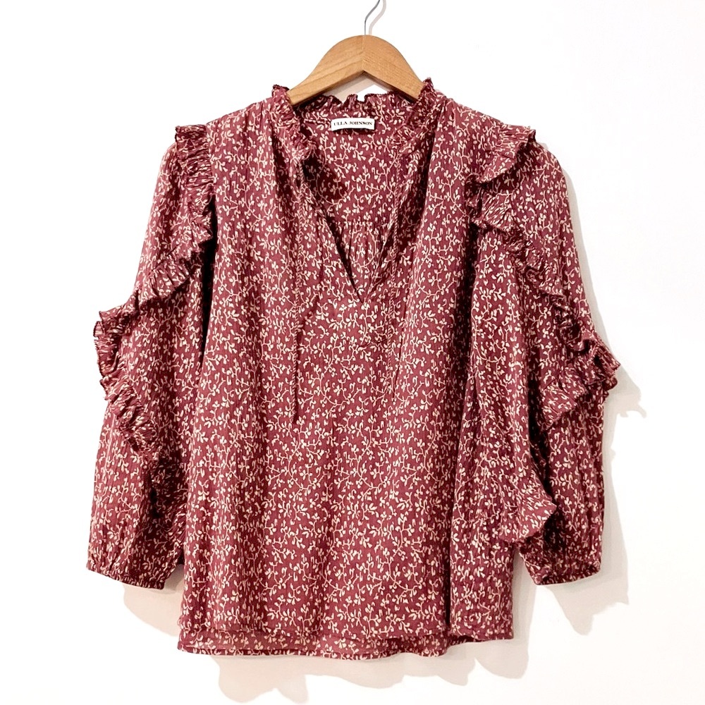 Ulla Johnson Lillian Ruffle, Romantic Blouse in a Clay Floral Print | Size 0